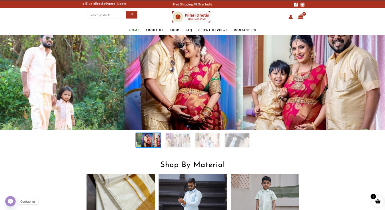 Pillari Dhotis website screenshot